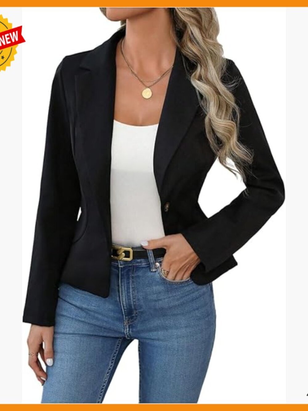 Women's Button Front Blazer Slim Fit Long Sleeve Work Office Jacket